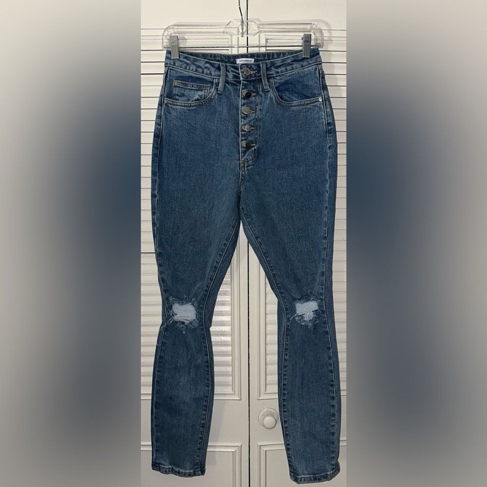 WeWoreWhat Womens 27 High Waisted Ripped Knee Button Fly Skinny Jeans Streetwear